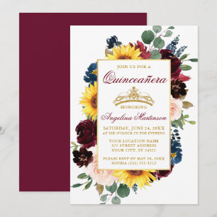 Aquarellfarben Mixed Burgundi Floral Gold Quincean Einladung