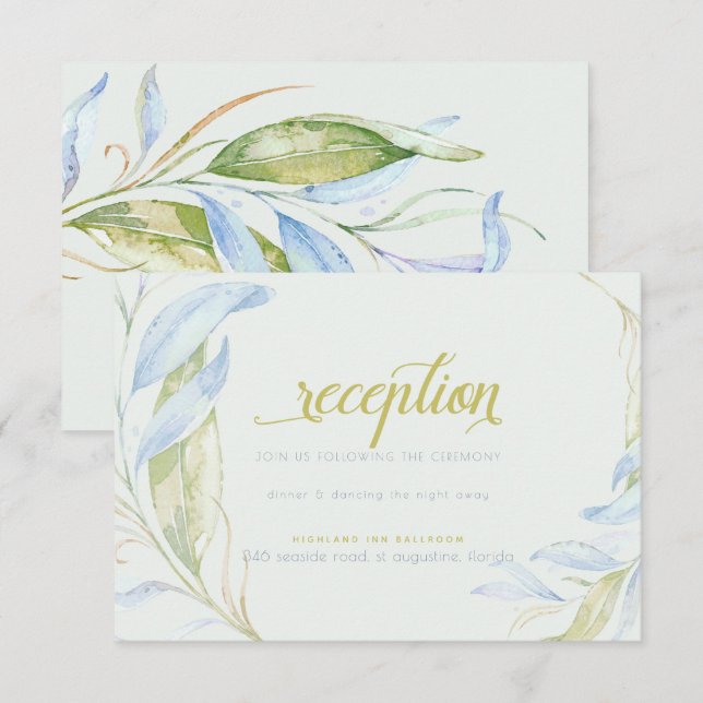 Aquarellfarben Moderne Boho Leafy Branchen Empfang Einladung (Vorne/Hinten)