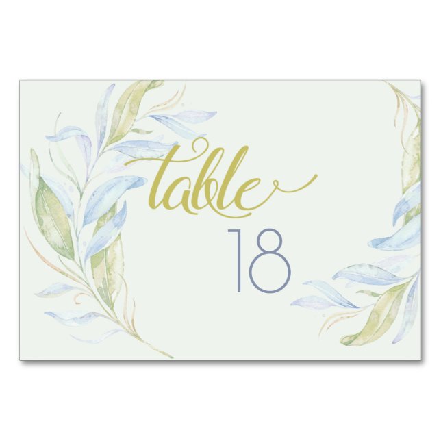 Aquarellfarben Moderne Boho Leafy Branchen Tischnummer (Vorderseite)