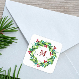 Aquarellfarben-Monogramm Quadratischer Aufkleber