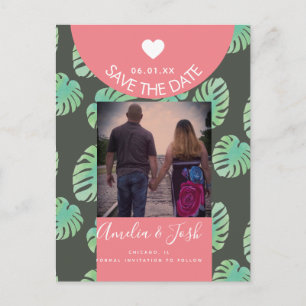 Aquarellfarben Monsteras Rosa Save the Date Postka Postkarte