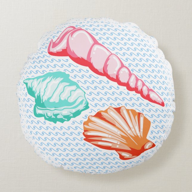 Aquarellfarben-Muschelillustrierung Rundes Kissen (Vorderseite)