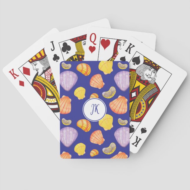 Aquarellfarben-Muscheln-Monogramm-Spielkarten Spielkarten (Rückseite)