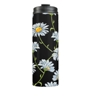 Aquarellfarben. Nahtloser floraler Hintergrund mit Thermosbecher