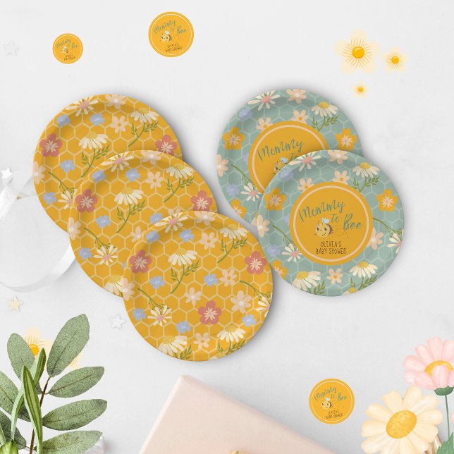 Aquarellfarben-neutrale Mommy to Bee Baby Dusche Pappteller (Von Creator hochgeladen)