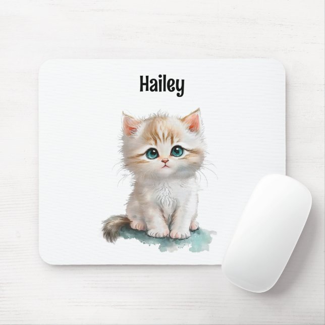 Aquarellfarben Niedlich Kitten mit blauen Augen Mousepad (Mit Mouse)