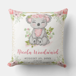 Aquarellfarben Niedliche Floral Koala Baby Geburts Kissen