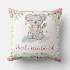 Aquarellfarben Niedliche Floral Koala Baby Geburts Kissen