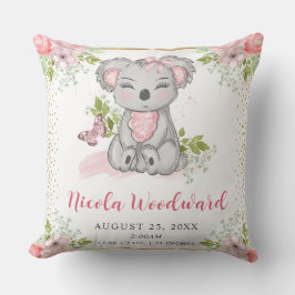 Aquarellfarben Niedliche Floral Koala Baby Geburts Kissen