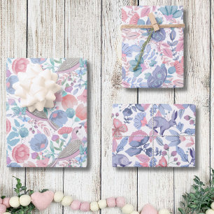 Aquarellfarben Niedliche Pastelnatur Muster Geschenkpapier Set