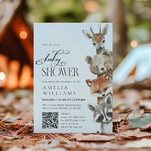 Aquarellfarben Niedliche Tiere Moderner QR-Code Ei Einladung