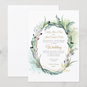 Aquarellfarben Olive Blätter Geometrische Hochzeit Einladung