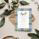 Aquarellfarben Olive Blue tile Mediterrane Hochzei Einladung<br><div class="desc">Oliven-Zitronen aus Aquarell Italienischer Blauer Til Mittelmeer</div>