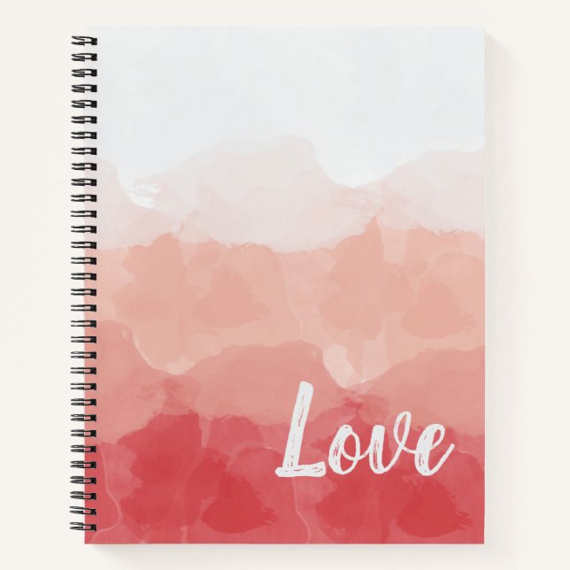 Aquarellfarben Ombre Rot und Rosa Gradient Liebe Notizbuch (Vorderseite)