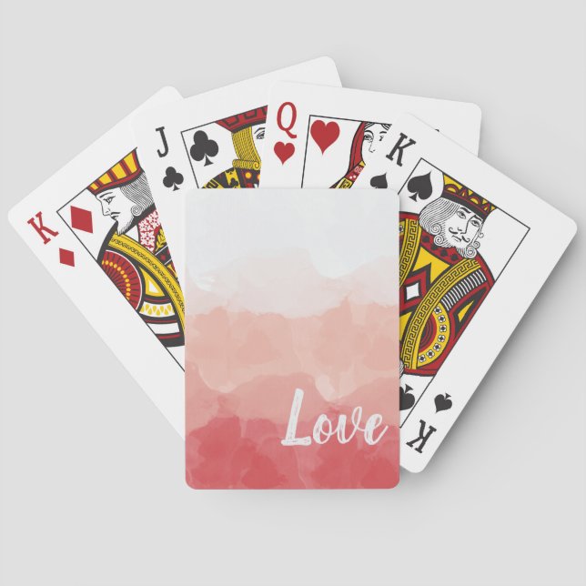 Aquarellfarben Ombre Rot und Rosa Gradient Liebe Spielkarten (Rückseite)