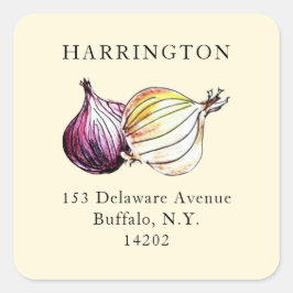 Aquarellfarben Onions HandGezeichnet Rücksendeadre Quadratischer Aufkleber