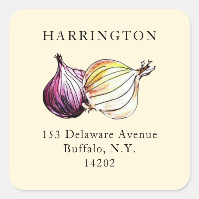 Aquarellfarben Onions HandGezeichnet Rücksendeadre Quadratischer Aufkleber (Vorderseite)