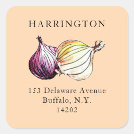 Aquarellfarben Onions HandGezeichnet Rücksendeadre Quadratischer Aufkleber