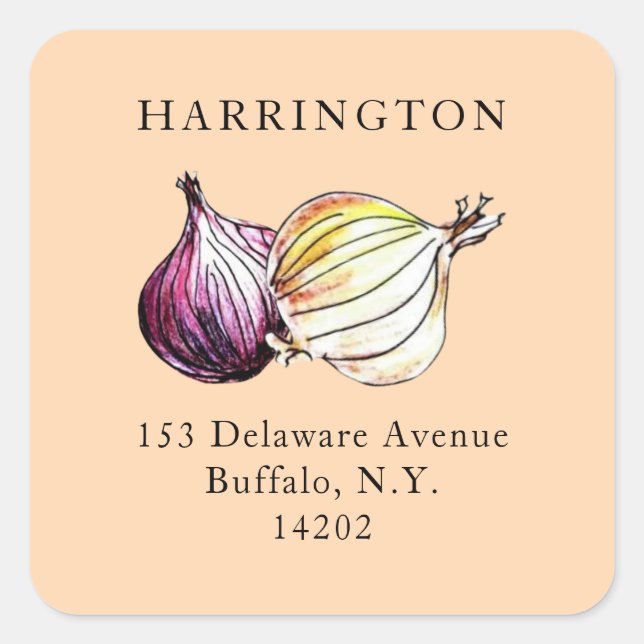 Aquarellfarben Onions HandGezeichnet Rücksendeadre Quadratischer Aufkleber (Vorderseite)
