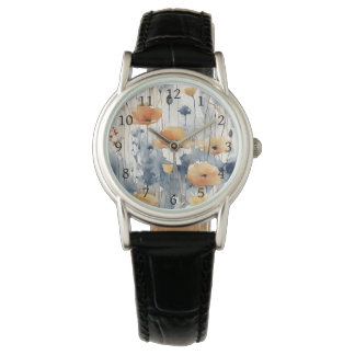 Aquarellfarben Orange Blume Blue Indigo Design 347 Armbanduhr