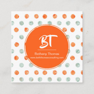 Aquarellfarben Orange & Green Polka Dots Business Quadratische Visitenkarte