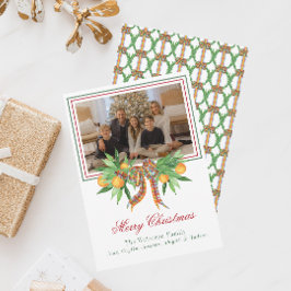 Aquarellfarben Orange Kariert Bow Garland Foto Feiertagskarte