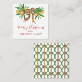 Aquarellfarben Orange Kariert Bow Weihnachtsauflag Mitteilungskarte