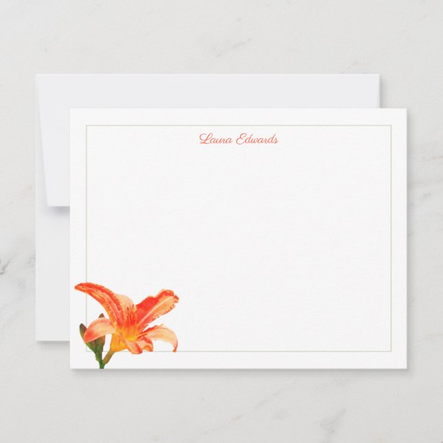 Aquarellfarben Orange Lily Green Border Personalis Mitteilungskarte (Vorderseite)