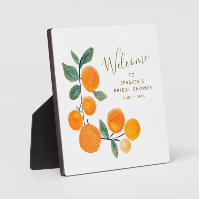 Aquarellfarben Orangen Frucht Rustikales Brautpart Fotoplatte (Vorderseite)