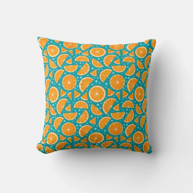 Aquarellfarben Orangen Modernes Blau Kissen (Vorderseite)