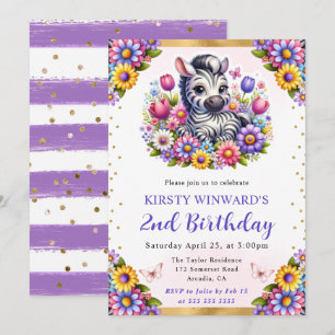 Aquarellfarben Osterzebra & Frühlingsblumen Geburt Einladung