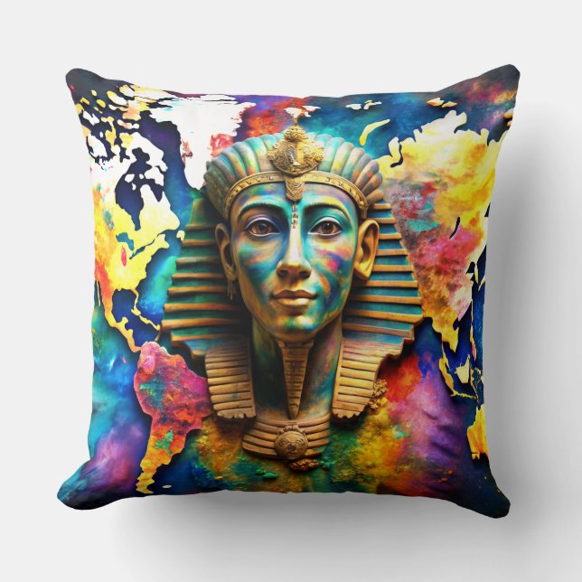Aquarellfarben Paint & Pharoah Weltkarte Kopfkisse Kissen (Vorderseite)