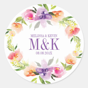Aquarellfarben Pastell Blume Wreath Runder Aufkleber
