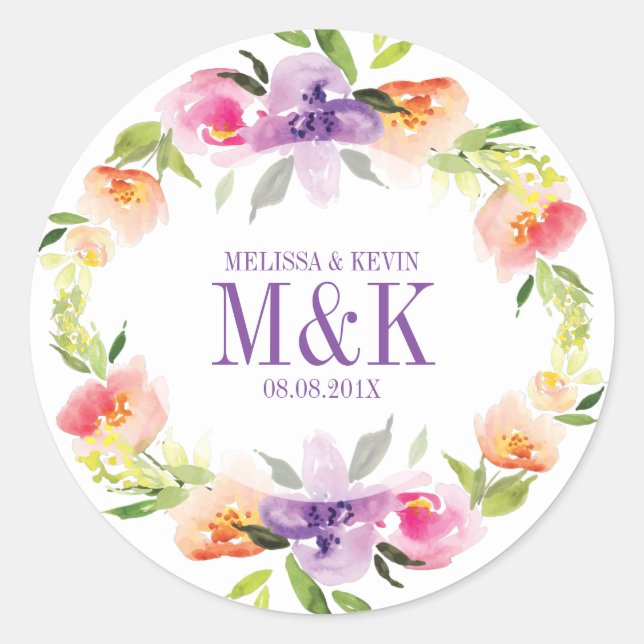 Aquarellfarben Pastell Blume Wreath Runder Aufkleber (Vorderseite)