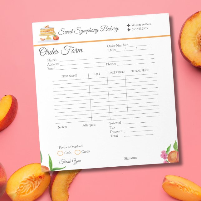 Aquarellfarben Peach Cake Bakery Receipts Notepad Notizblock (Von Creator hochgeladen)