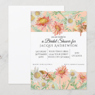 Aquarellfarben Peach Coral Weißes Brautparty Einladung