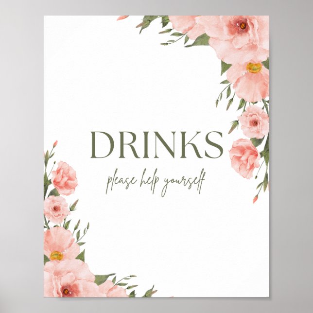 Aquarellfarben Peach Floral Beverage Poster (Vorne)