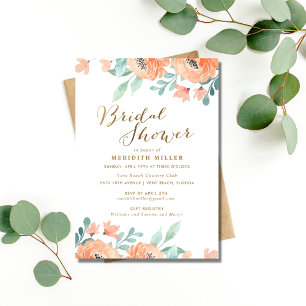 Aquarellfarben Peach Floral Brautparty Party Einladung
