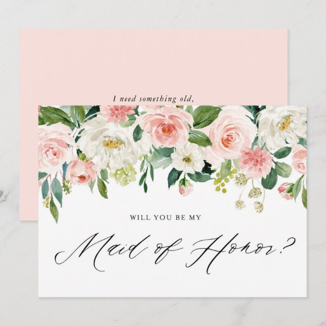 Aquarellfarben Pfirsich Florals meine Trauzeugin Einladung (Vorne/Hinten)