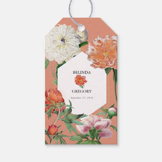 Aquarellfarben Pfirsichrosa Peonies Blume Hochzeit Geschenkanhänger (Vorderseite)