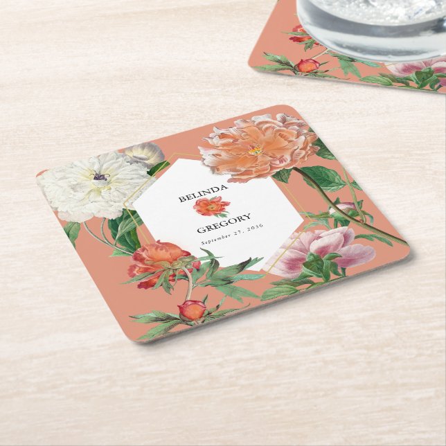 Aquarellfarben Pfirsichrosa Peonies Blume Hochzeit Rechteckiger Pappuntersetzer (angewinkelt)