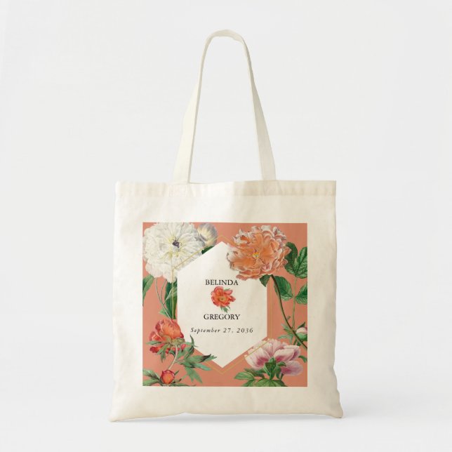 Aquarellfarben Pfirsichrosa Peonies Blume Hochzeit Tragetasche (Vorne)