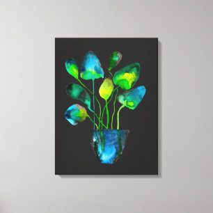 Aquarellfarben Pflanze grün und blau abstrakt Leinwanddruck