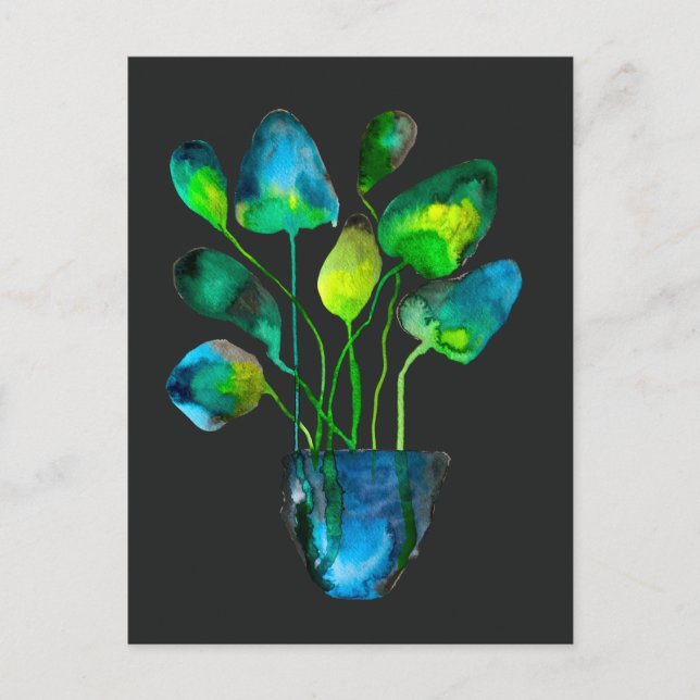 Aquarellfarben Pflanze grün und blau abstrakt Postkarte (Vorderseite)