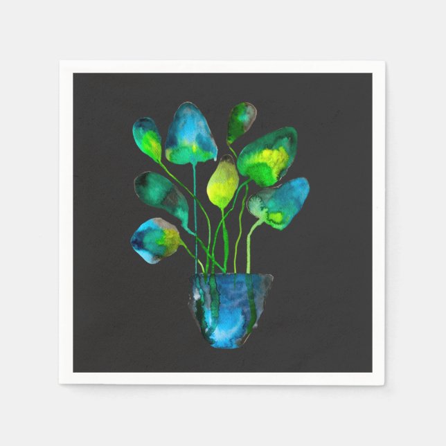 Aquarellfarben Pflanze grün und blau abstrakt Serviette (Vorderseite)