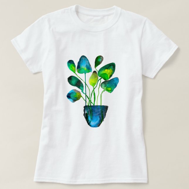 Aquarellfarben Pflanze grün und blau abstrakt T-Sh T-Shirt (Design vorne)