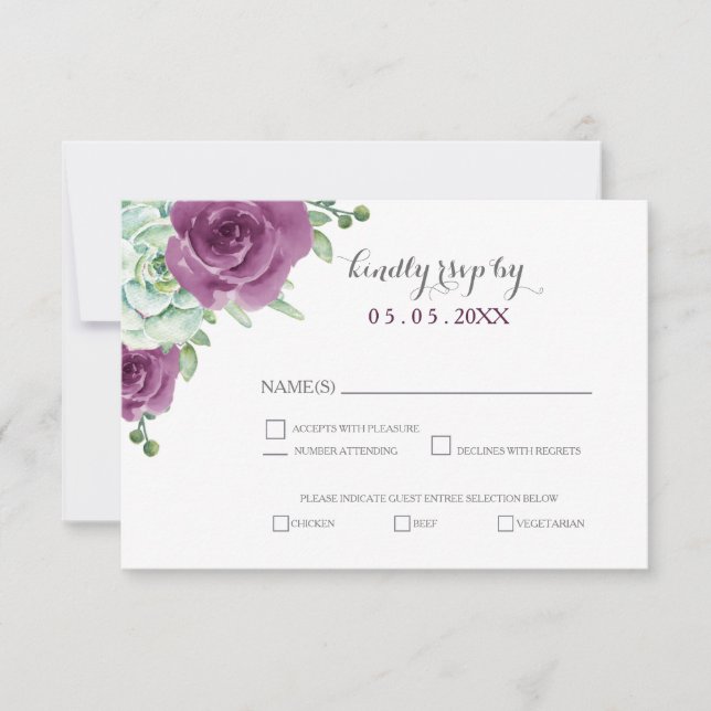 Aquarellfarben-Pflaume-Rose Hochzeit Rsvp (Vorderseite)