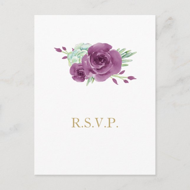 Aquarellfarben-Pflaume-Rose Hochzeit Rsvp Einladungspostkarte (Vorderseite)