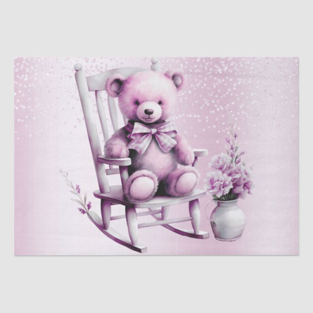 Aquarellfarben Pink Baby Bear Tissue Paper Seidenpapier (Vorderseite)