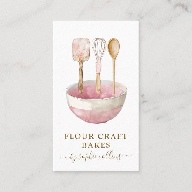 Aquarellfarben Pink Baker Bäckerei Konditorei Koch Visitenkarte (Vorderseite)